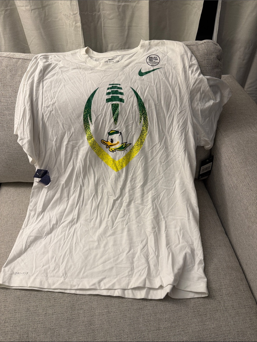 Nike White Oregon Ducks Football Logo Tee - Green & Yellow